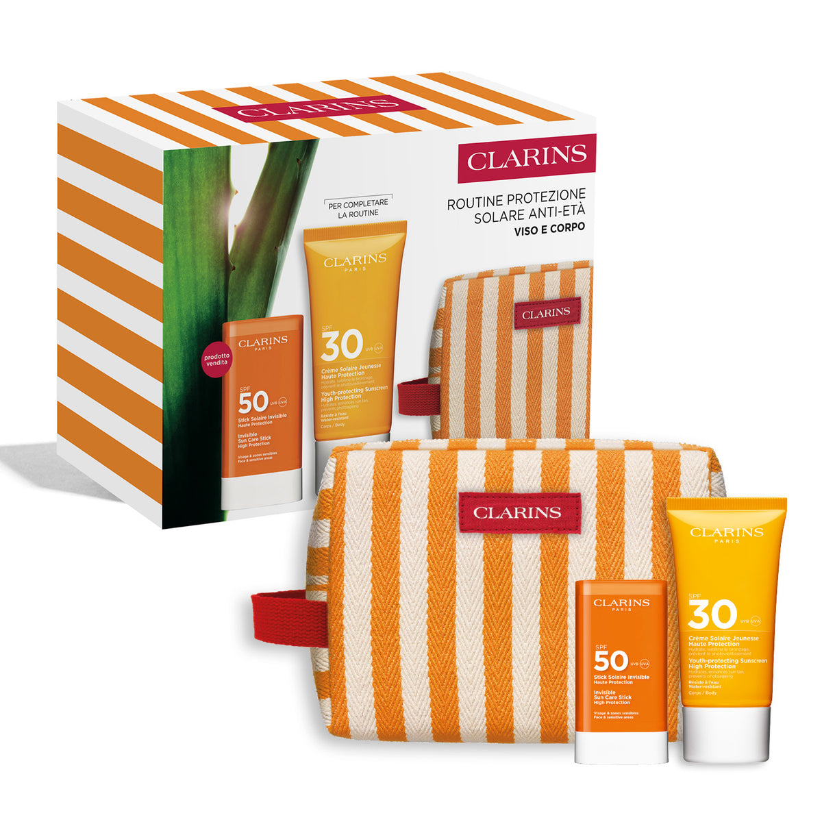 CLARINS Body Cream Spf30+ 75 Ml + Sun Stick Spf50+ + Trousse Set -3