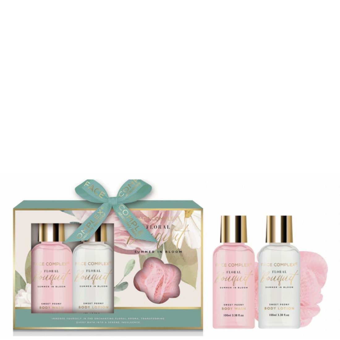 FACE COMPLEX Shower Gel 100 ml + Body Lotion 100 ml + Bath Puff Set