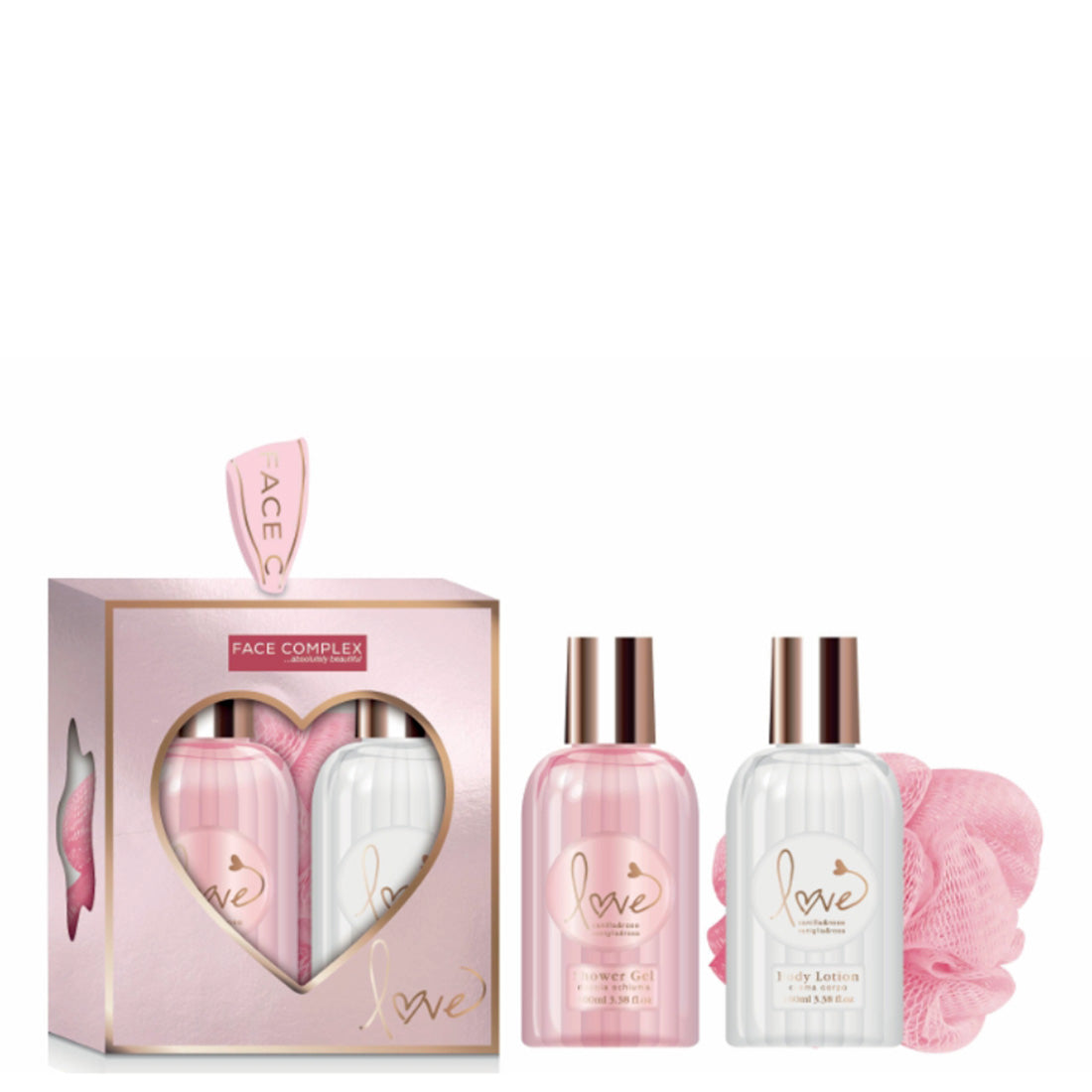 FACE COMPLEX Shower Gel 100 ml + Body Lotion 100 ml + Bath Puff Set