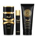 LATTAFA Asad Eau De Parfum + Travel Spray + Shower Gel Set 