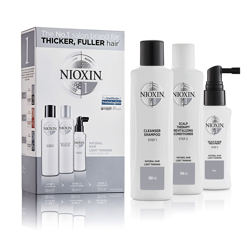 Nioxin Kit Trifasico Sistema 1 Per Capelli Naturali Leggermente Assottigliati Shampoo+Balsamo+Trattamento-2