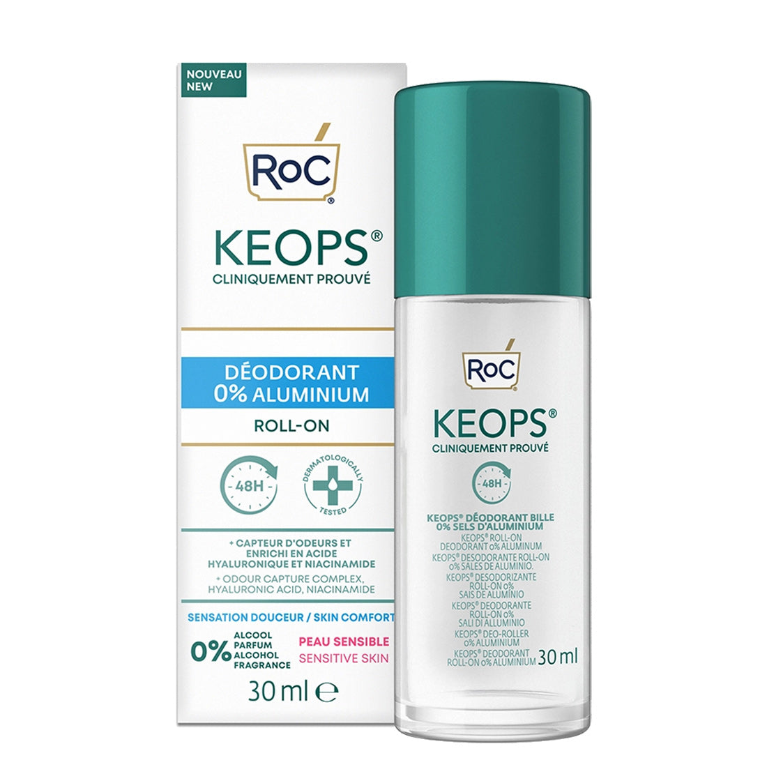 Roc Keops Deodorante Roll-On 48H 0% Aluminum