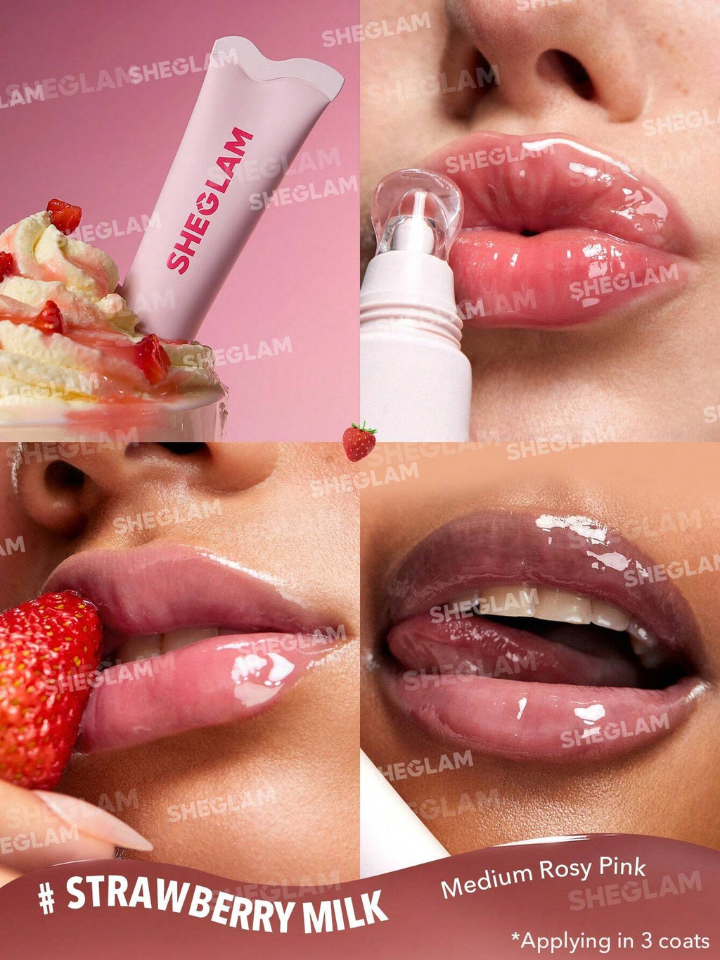 SHEGLAM Crystal Glaze Moisturizing Lip Care Strawberry Milk-2