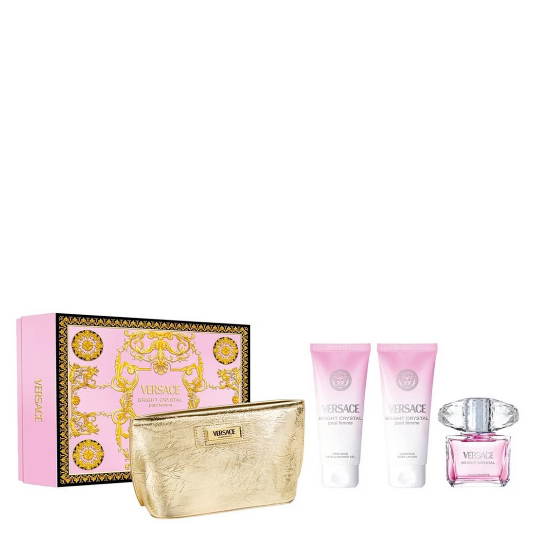 VERSACE Bright Crystal Eau De Toilette + Shower Gel + Body Lotion + Pochette Set 