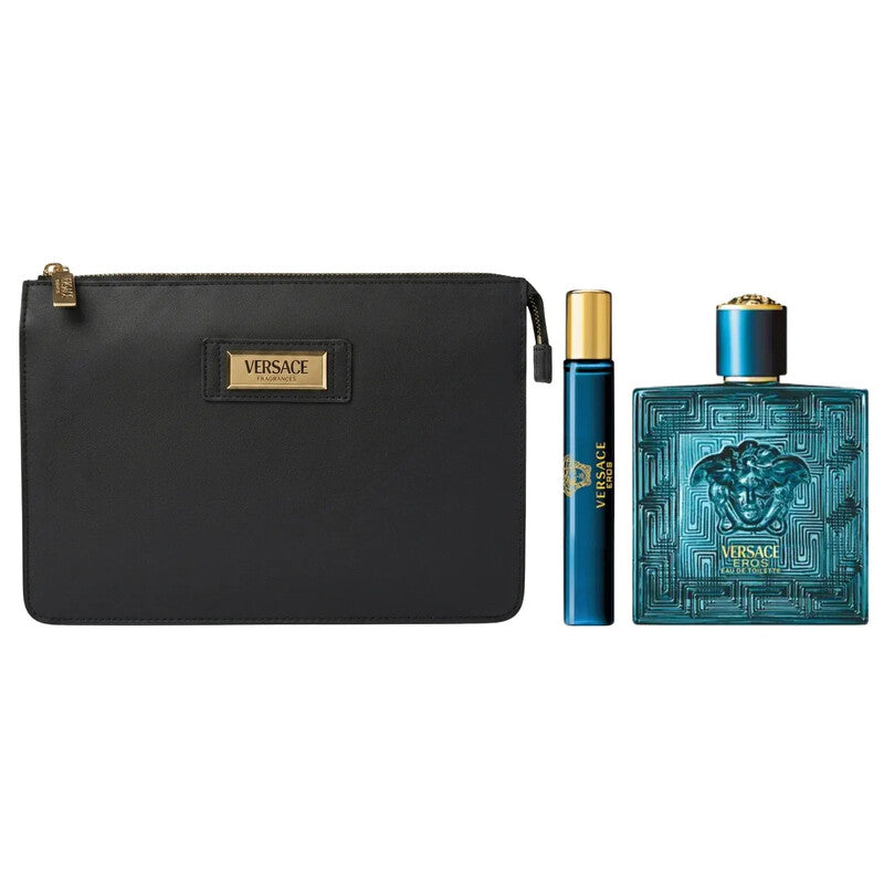 VERSACE Eros Eau De Toilette + Travel Spray + Pochette Set -2
