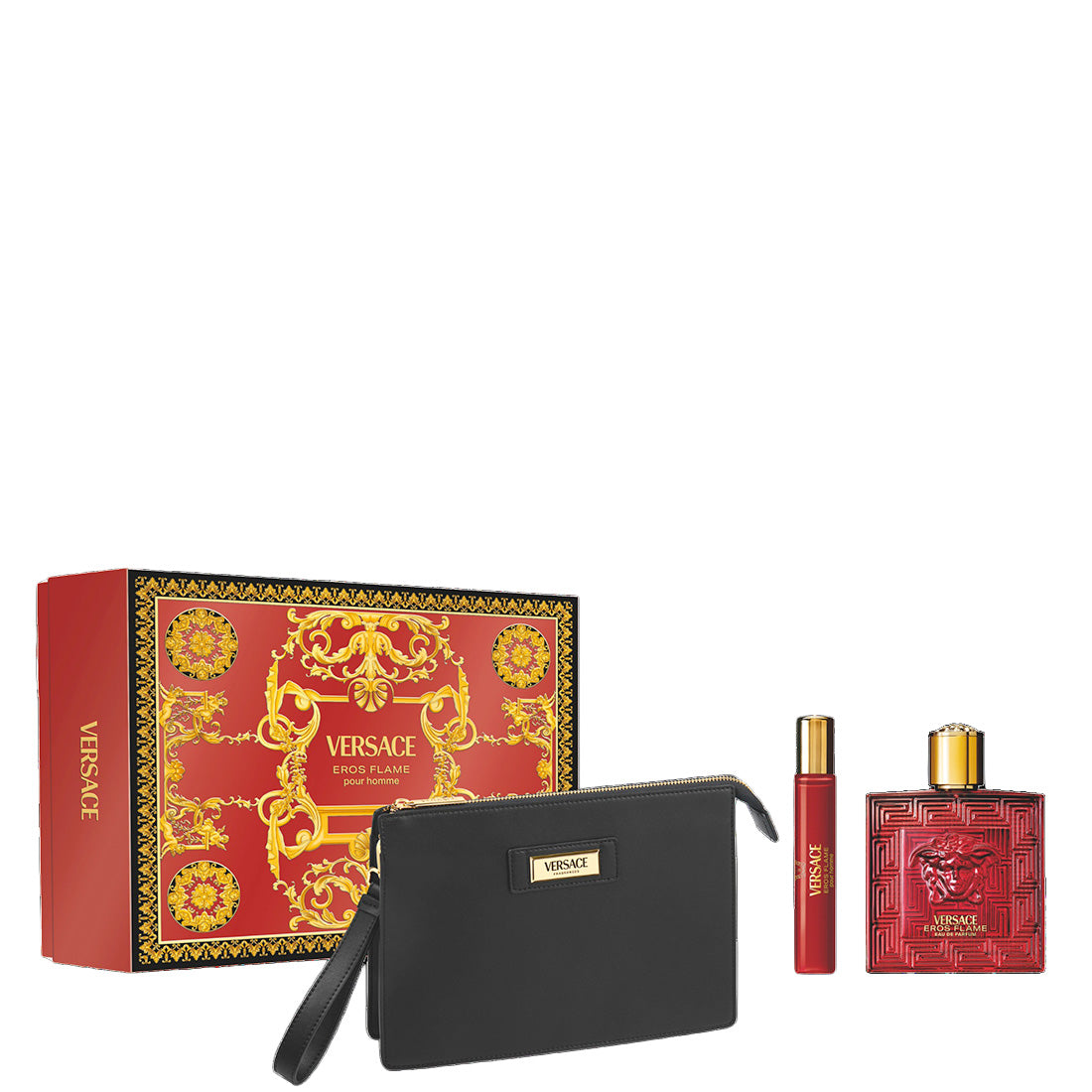 VERSACE Eros Flame Eau De Parfum + Travel Spray + Pochette Set 